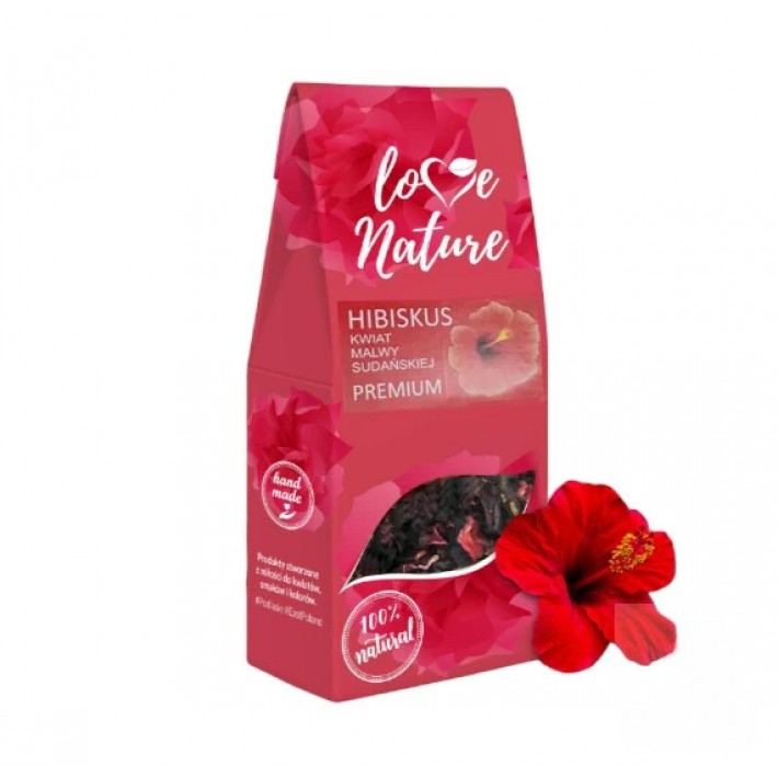 Naturalna posypka z kwiatów hibiskusa Love Nature, idealna do deserów, tortów i aromaterapii