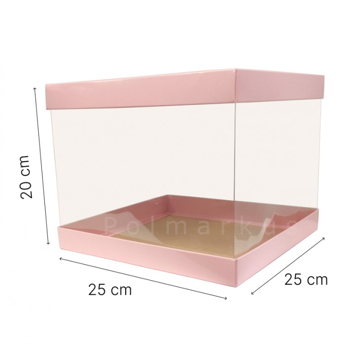 Pudełko na tort kartonowo-plastikowe różowe - 25x25x20 cm