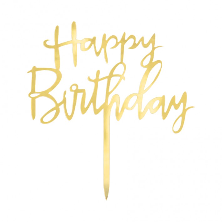 Topper na tort Happy Birthday - lustrzany akryl, złoty