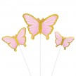 Zestaw 10 różowo-złotych motyli papierowych na tort, idealny do dekoracji ciast i deserów, z elastycznymi metalowymi drucikami