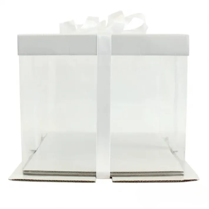 Pudełko na tort białe kartonowo-plastikowe - 30x30x40