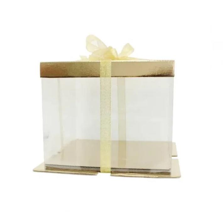 Pudełko na tort kartonowo-plastikowe złote - 30x30x40