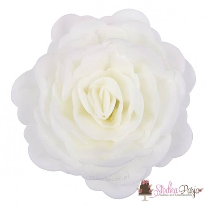 Dekoracja na tort kwiat róża chińska biała waflowa - 1 szt