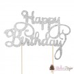 Topper na tort Happy Birthday - srebrny